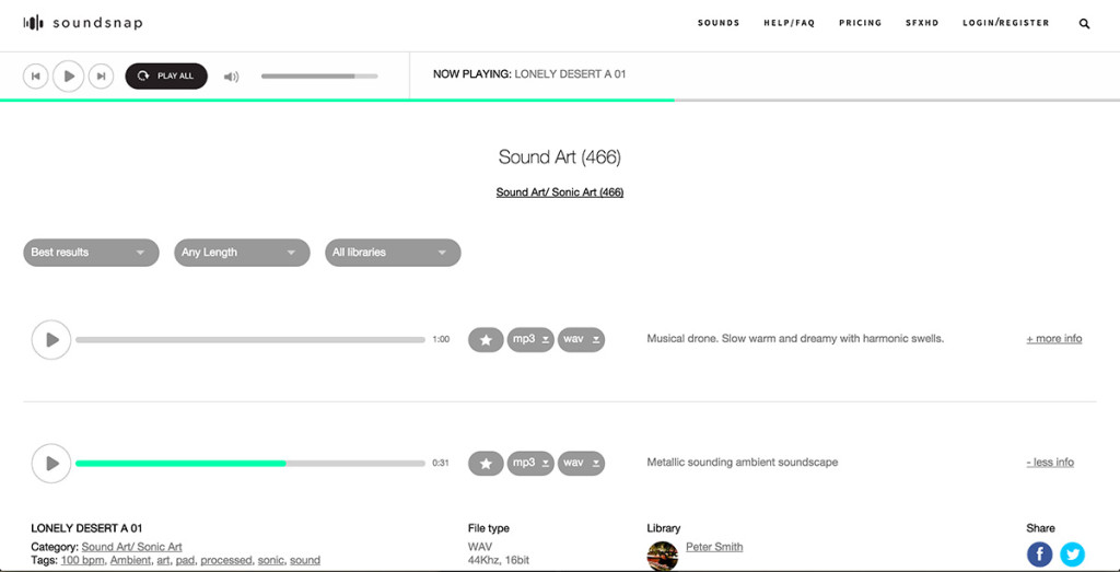 SoundSnap Sounds page