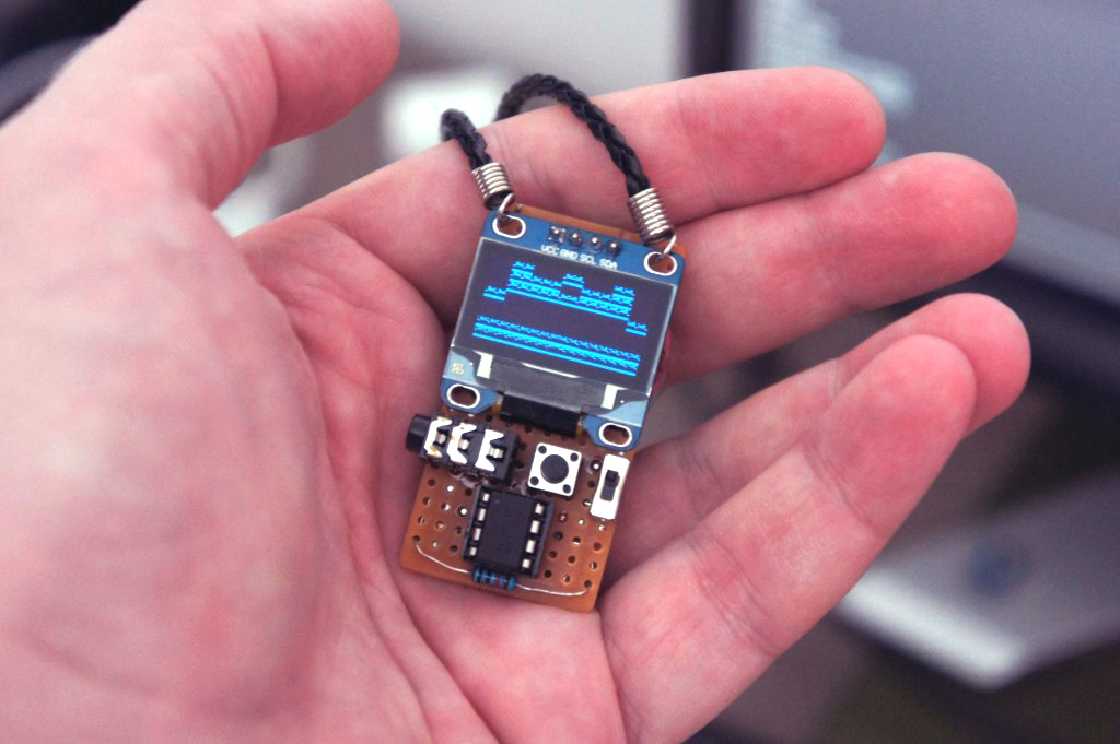 Quantum VJ glitch-style 8-bit wearable audio visualizer by Alexander Zolotov in your hands